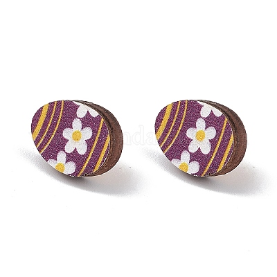 Пасхальные серьги-гвоздики из натурального дерева EJEW-C013-02A-1