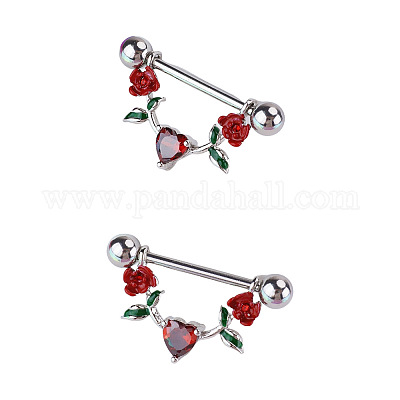 Стремя для соски из хирургической нержавеющей стали 316l с темно-красным кубическим цирконием FS-WGDE58A-05-1