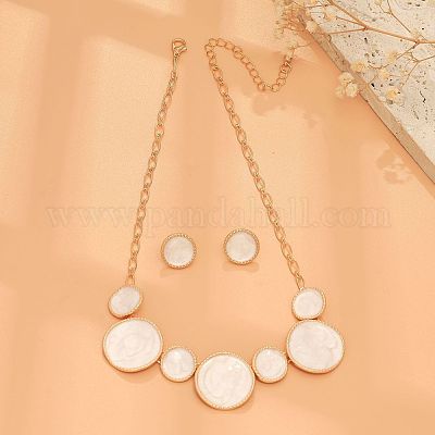 Ожерелья и серьги-гвоздики из сплава с белой эмалью FS-WG9902A-04-1