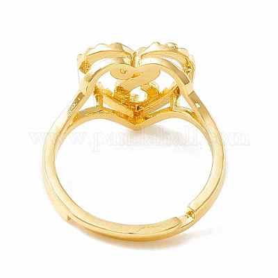 Настоящие 18-каратные позолоченные латунные регулируемые кольца с алфавитом RJEW-M139-18S-1