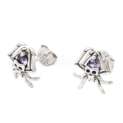 Серьги-гвоздики из стерлингового серебра с кубическим цирконием на Хэллоуин EJEW-P327-01D-AS-1