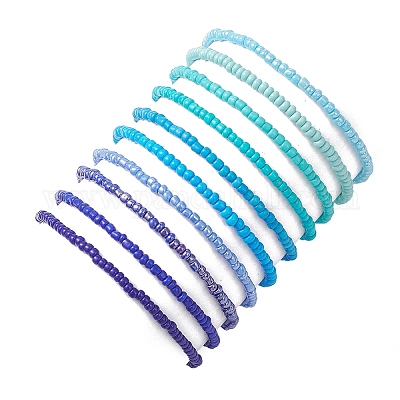 10шт. стеклянные бусины эластичные браслеты для женщин BJEW-MZ00242-1
