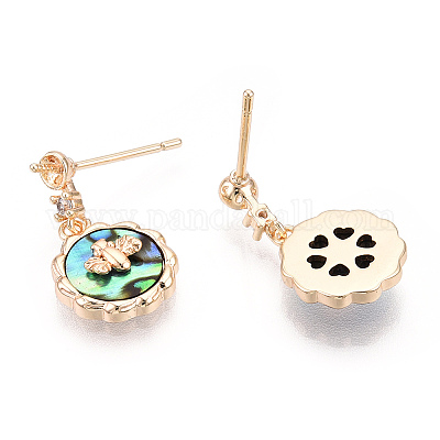 Серьги-гвоздики из латуни с микропаве в виде пчелы и кубического циркония KK-E107-15G-01-1