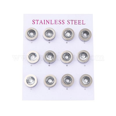 Плоские круглые серьги-гвоздики из нержавеющей стали 304 EJEW-C099-23P-03-1