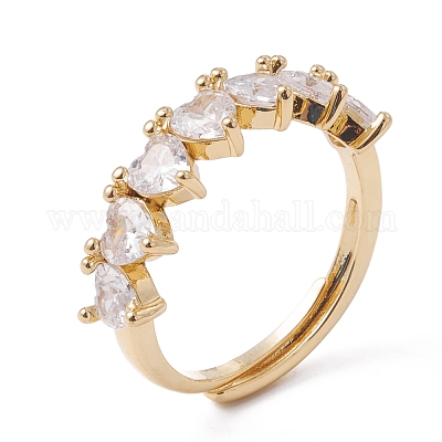 Регулируемое кольцо в форме сердца из прозрачного кубического циркония RJEW-F124-05G-1