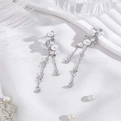 1 пара серег-каффов с кисточками из сплава со стразами&nbsp;EJEW-LP0012-19-1