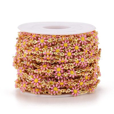 Латунные цепочки с цветком ромашки и овальными звеньями CHC-I035-13G-10-1