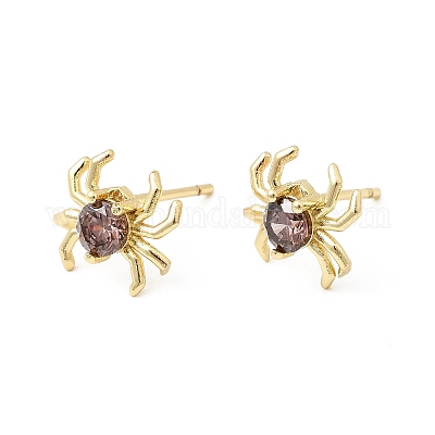 Серьги-гвоздики из латуни с микропаве из кубических цирконий в форме паука EJEW-L306-04G-02-1