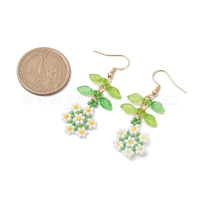 Серьги-подвески из стеклянных семян ручной работы EJEW-MZ00311-04-1