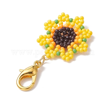 Подвесные украшения из стеклянных бусин подсолнечника HJEW-MZ00137-1