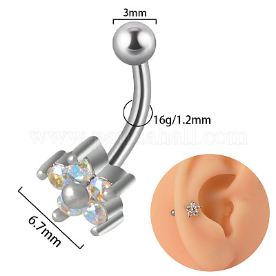 Серьги-гвоздики для хряща из титана g23 с прозрачным кубическим цирконием и изогнутой штангой FS-WGD98FB-24-1