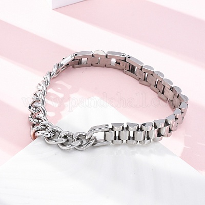 Браслеты из нержавеющей стали 304 с кубинскими звеньями и цепочкой в виде пантеры для женщин и мужчин BJEW-R018-11P-1
