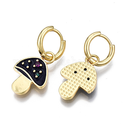 Серьги-кольца с фианитами в виде грибов EJEW-T014-27G-NF-1