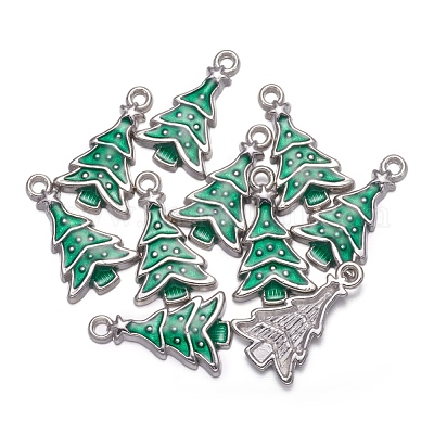 Подвески из сплава эмали средней морской зеленой елки X-EAP0307Y-1