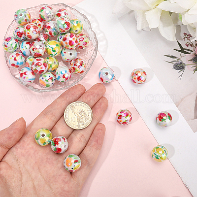 50 шт. 5 стиля печатных непрозрачных акриловых бусин&nbsp;MACR-SC0002-38-1