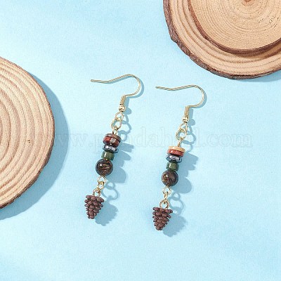 Серьги-подвески в виде шишек из сплава с эмалью EJEW-JE06630-1