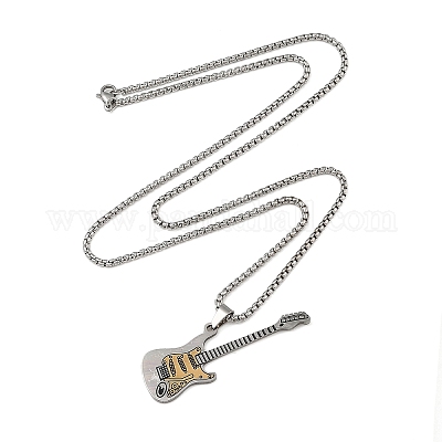 201 нержавеющая сталь эмалированная гитара подвеска коробка цепи ожерелья NJEW-M076-01P-03-1