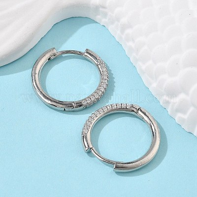 Серьги-кольца из латуни с микро-паве из фианита EJEW-K083-36P-B-1