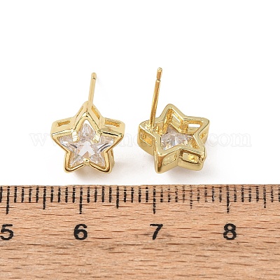 Messing Micro Pave klare Zirkonia Ohrstecker&nbsp;EJEW-C174-02C-G-1