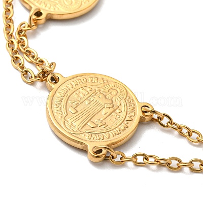 Ионное покрытие(ip) 201 нержавеющая сталь святой бенедикт звено браслет для мужчин и женщин STAS-E160-34G-1