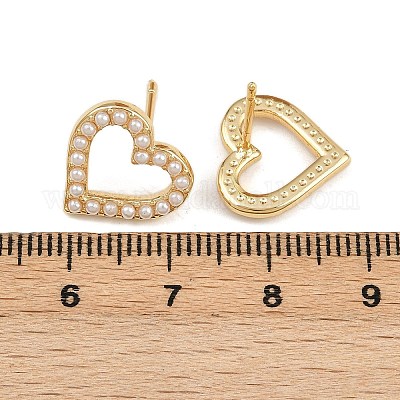 Серьги-гвоздики в форме сердца из латунного АБС-пластика с жемчугом EJEW-L275-14G-04-1