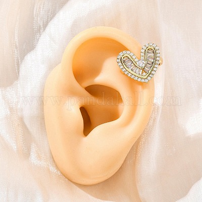 Серьги-манжеты в форме сердца из латуни с микропаве из прозрачных кубических цирконий EJEW-H158-21G-1