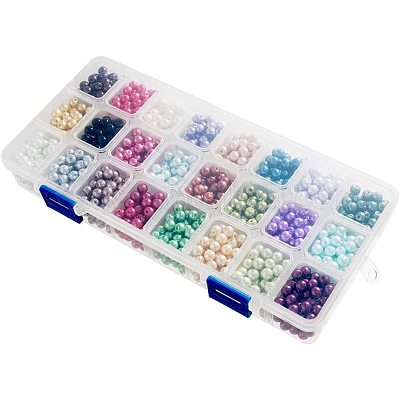 Круглые бусины из экологически чистого окрашенного стекла с жемчугом HY-PH0011-01-6mm-1