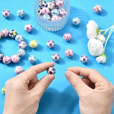 50 шт. цветных непрозрачных акриловых бусин с печатным рисунком OACR-CJ0002-27-1