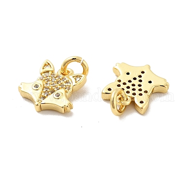 Подвески из лисы из латуни с микропаве из прозрачного кубического циркония KK-G425-10G-1