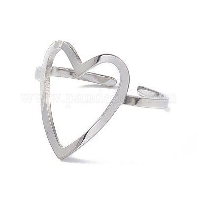 Не тускнеющее полое сердце из нержавеющей стали 304 открытое кольцо-манжета для женщин RJEW-E073-07P-1
