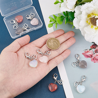 8шт 4 цвета сердце натуральный драгоценный камень кулон украшение HJEW-CA0001-23-1