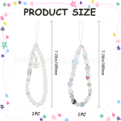 2 шт. 2 стиля пластиковых перламутровых и смоляных и стеклянных мобильных ремешков AJEW-GF0001-21B-1