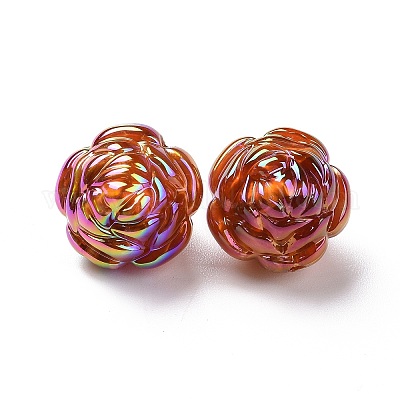 UVメッキレインボー虹色アクリルビーズ 金箔 ローズ シエナ 19x19x18mm ...