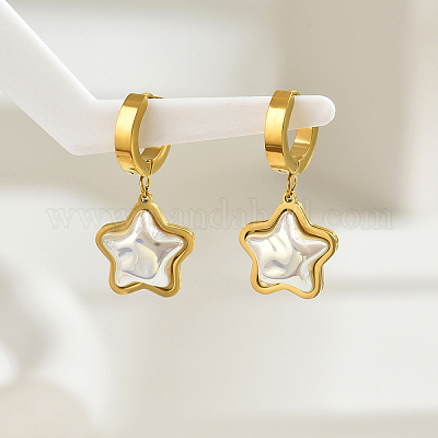 Серьги-кольца из искусственного жемчуга из нержавеющей стали в форме звезд MR8131-1