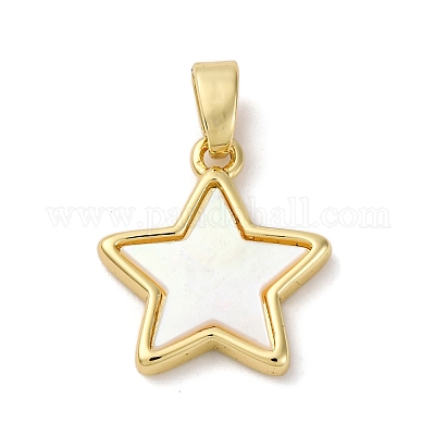Подвески в виде звезд из натуральной белой ракушки из латуни KK-P308-02G-1
