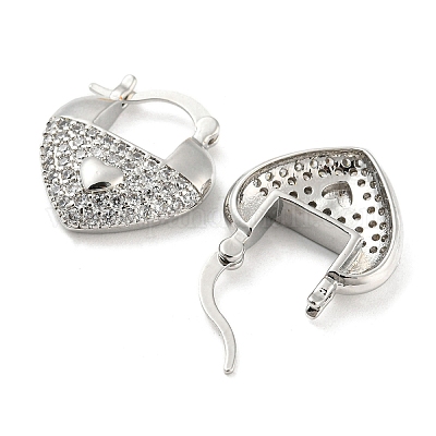 Толстые серьги-кольца из латуни в форме сердца с микропаве и прозрачным фианитом EJEW-Q785-02P-1