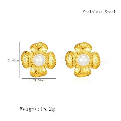 Классические серьги-гвоздики в форме цветка с искусственным жемчугом из нержавеющей стали 304 GL7726-1