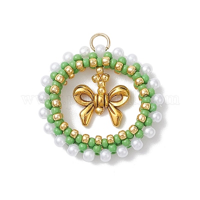 Рождественский венок из стеклянных бисера с подвесками-бантиками PALLOY-MZ01036-1