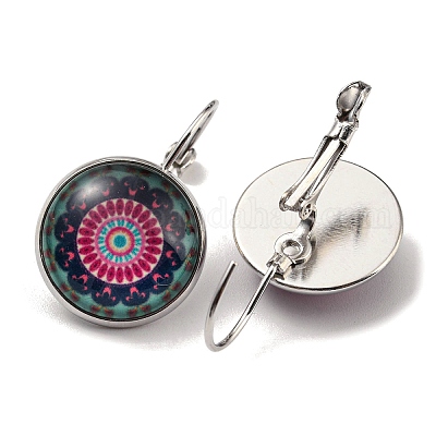 Серьги-рычаги из цветочного стекла с латунными штифтами EJEW-Q798-01W-1