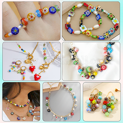 3 нити плоских круглых стеклянных бусин миллефиори ручной работы LAMP-LT0001-15C-1