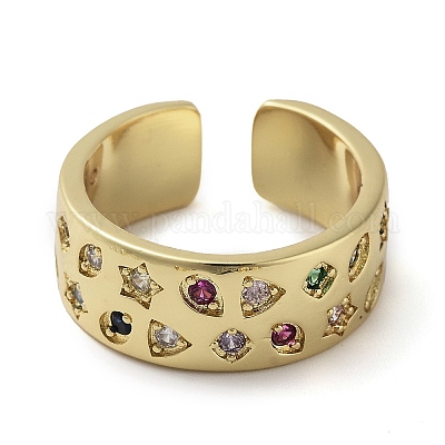 Открытое кольцо-манжета из латуни с микропаве из кубического циркония RJEW-K267-02G-1