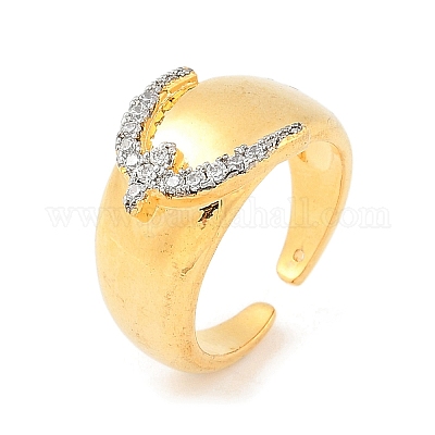 Открытые манжеты из латуни с микропаве и прозрачным цирконием для женщин RJEW-R011-03G-02-1