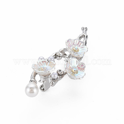 Брошь из цветка сливы с веткой из смолы с искусственным жемчугом JEWB-N007-023P-FF-1