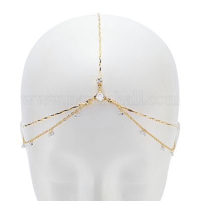 Сплав со стразами цепочка для волос DIY-WH20058-11G-1