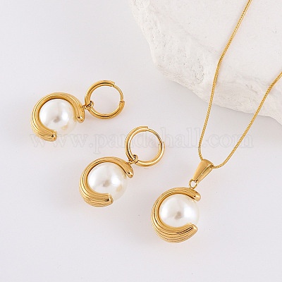 Комплекты из ожерелий и серег-колец из нержавеющей стали 304 JP6443-3-1