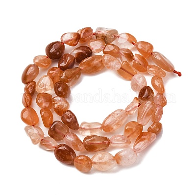 Нити бусин из натурального красного меха кролика с рутиловым кварцем G-K395-A03-01-1