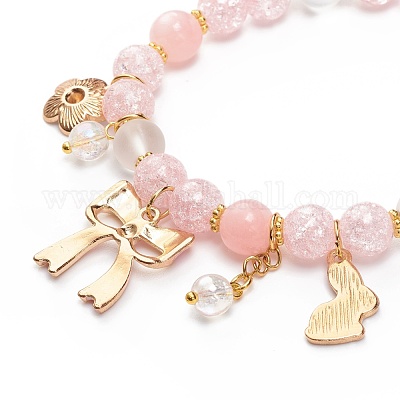 Эластичный браслет из синтетического кракле кварца и натурального желтого нефрита с бусинами BJEW-JB08527-01-1