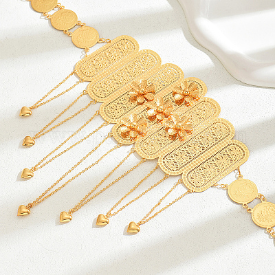 Цепочка из сплава в стиле бохо с цветочным принтом в виде монеты и кисточкой в форме сердца для женщин WL4695-1