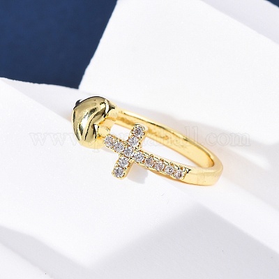 Латунные кольца-манжеты с микропаве и прозрачным цирконием для женщин RJEW-U047-15G-1