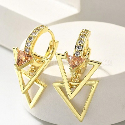 Серьги-кольца из латуни с прозрачным фианитом EJEW-M047-13G-1